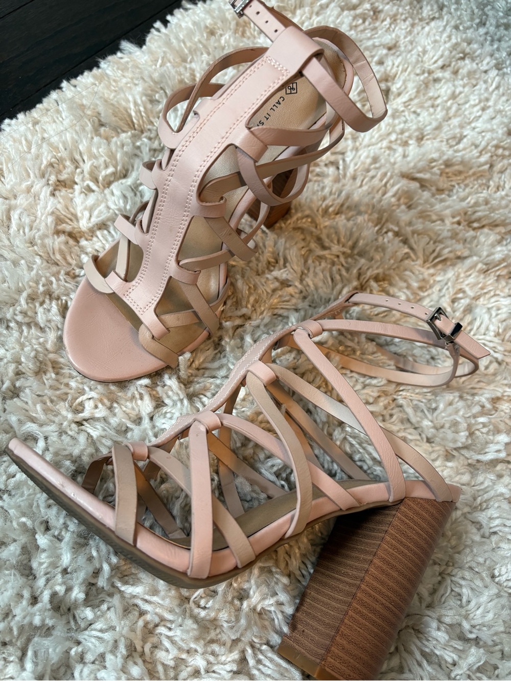 Call It Spring Pink Strappy Block Heel Sandals